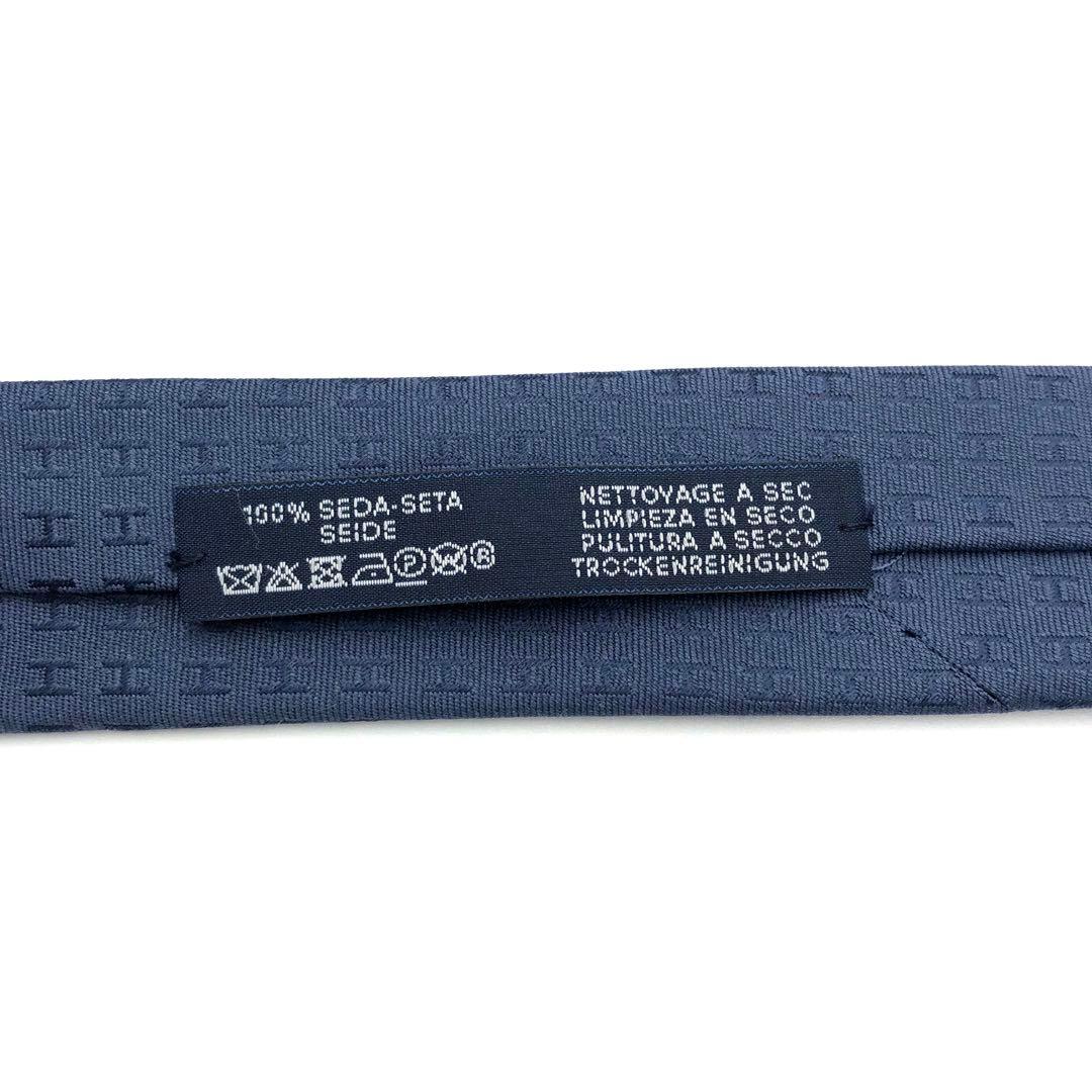 【極美品】HERMES ネクタイ ファソネ H柄 H織 ネイビー