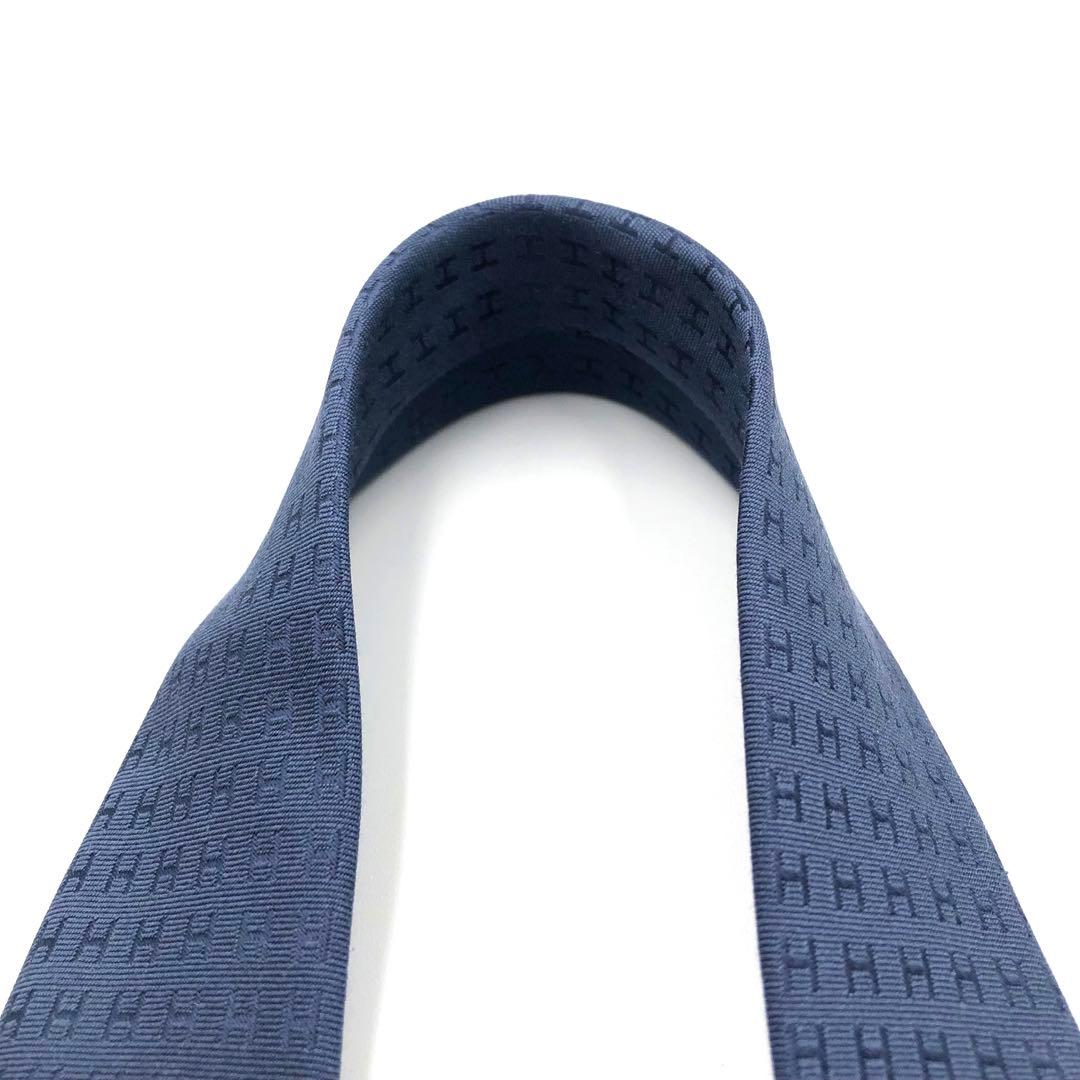 【極美品】HERMES ネクタイ ファソネ H柄 H織 ネイビー