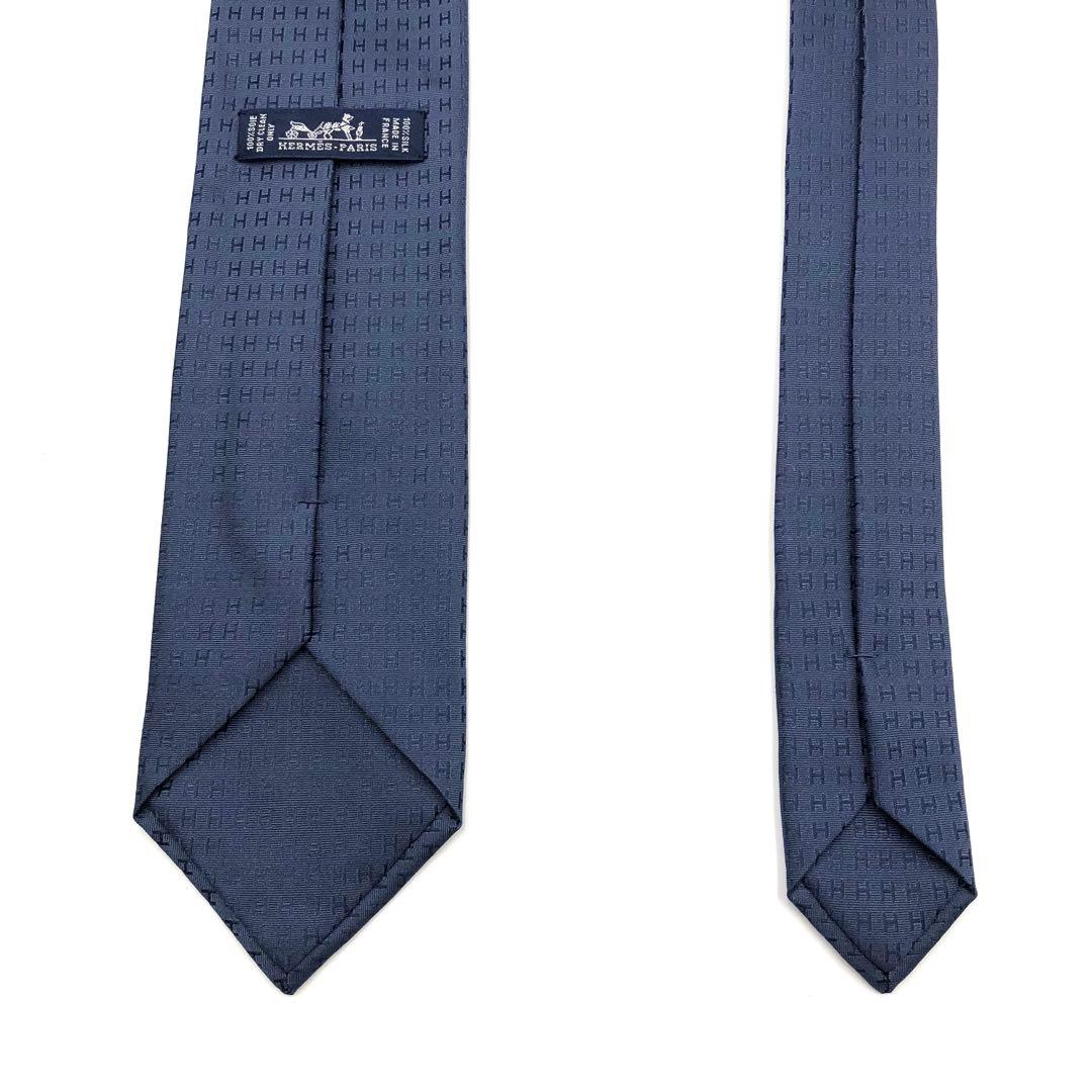 【極美品】HERMES ネクタイ ファソネ H柄 H織 ネイビー