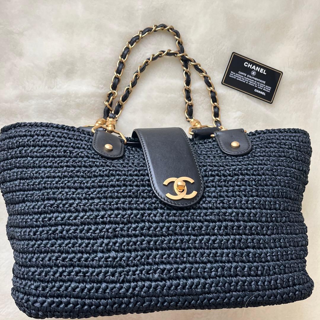 希少！シャネル　ショッピングバッグ　ストローバッグ　かごバッグ