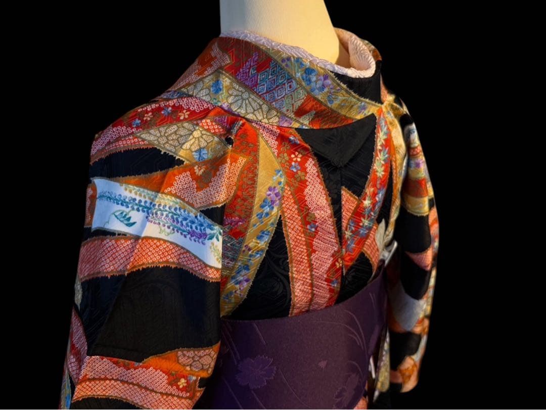 きもの英（はなぶさ）謹製 2尺袖着物 黒地束ね熨斗模様 最高級洗える着物 袴