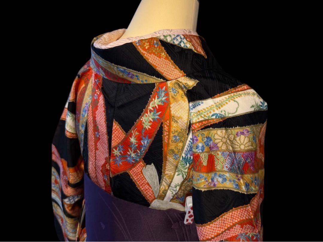 きもの英（はなぶさ）謹製 2尺袖着物 黒地束ね熨斗模様 最高級洗える着物 袴