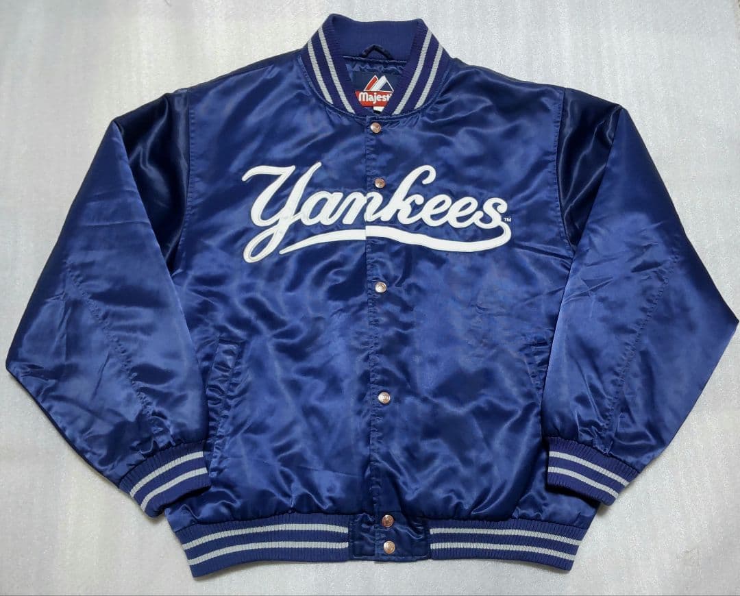 美品【Majestic】90s ニューヨーク ヤンキース スタジャン 紺 XL