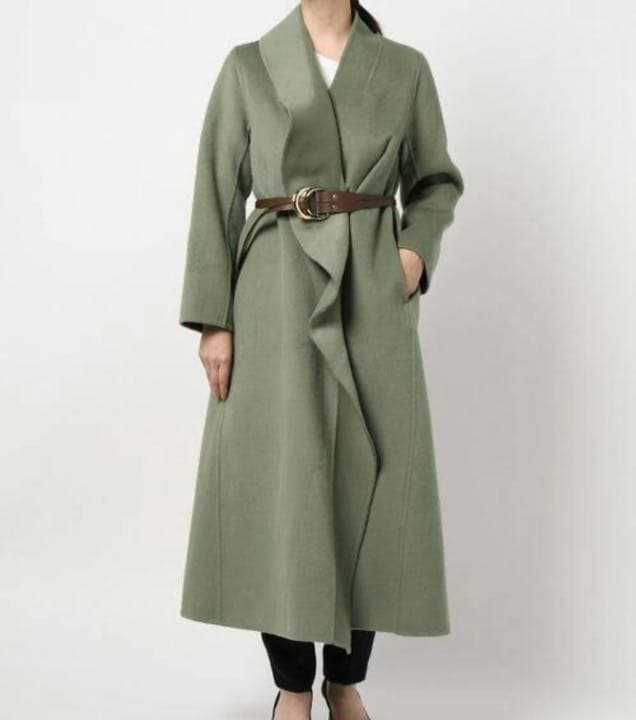 ameri ノーカラーコート(ベルト付き)