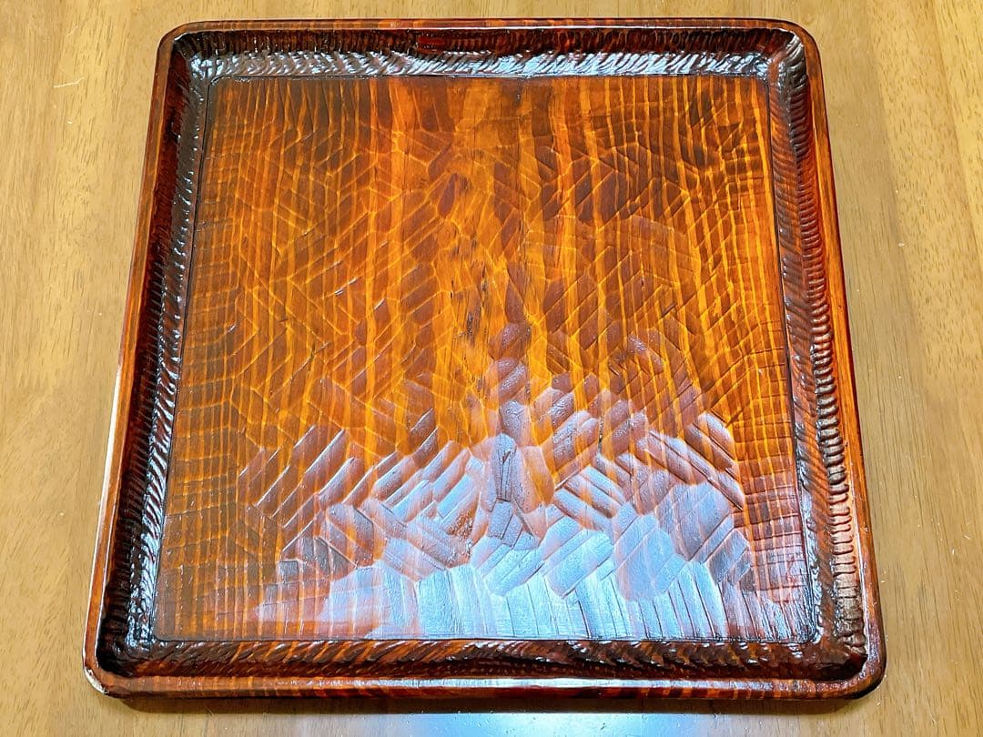 時代物 お膳 讃岐彫り 正方形 お盆 アンティーク 漆器 トレー 木彫り５枚