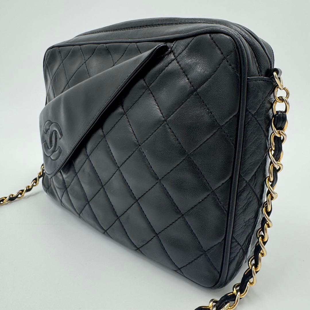 シャネル マトラッセ フリンジ チェーン ラムレザー ショルダーバッグ ブラック