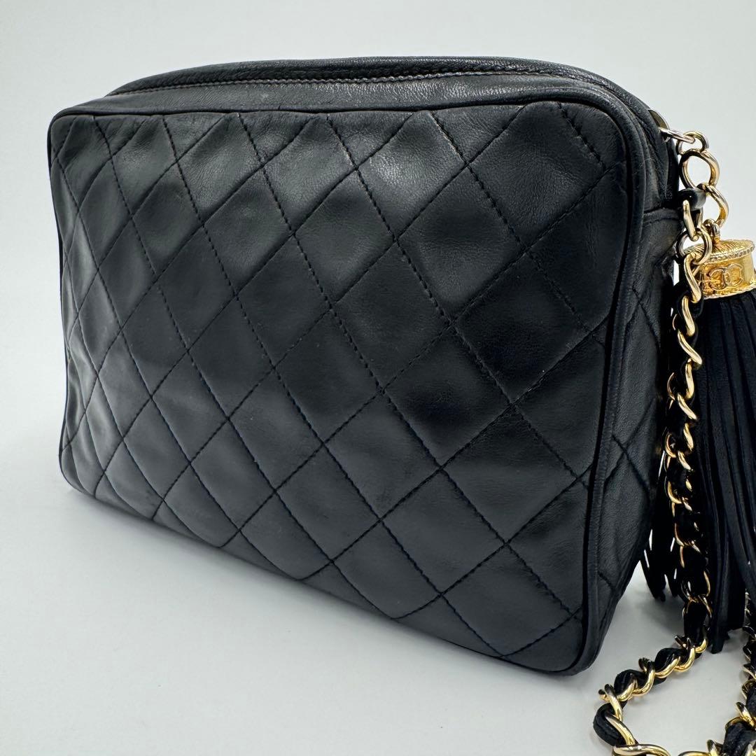 シャネル マトラッセ フリンジ チェーン ラムレザー ショルダーバッグ ブラック