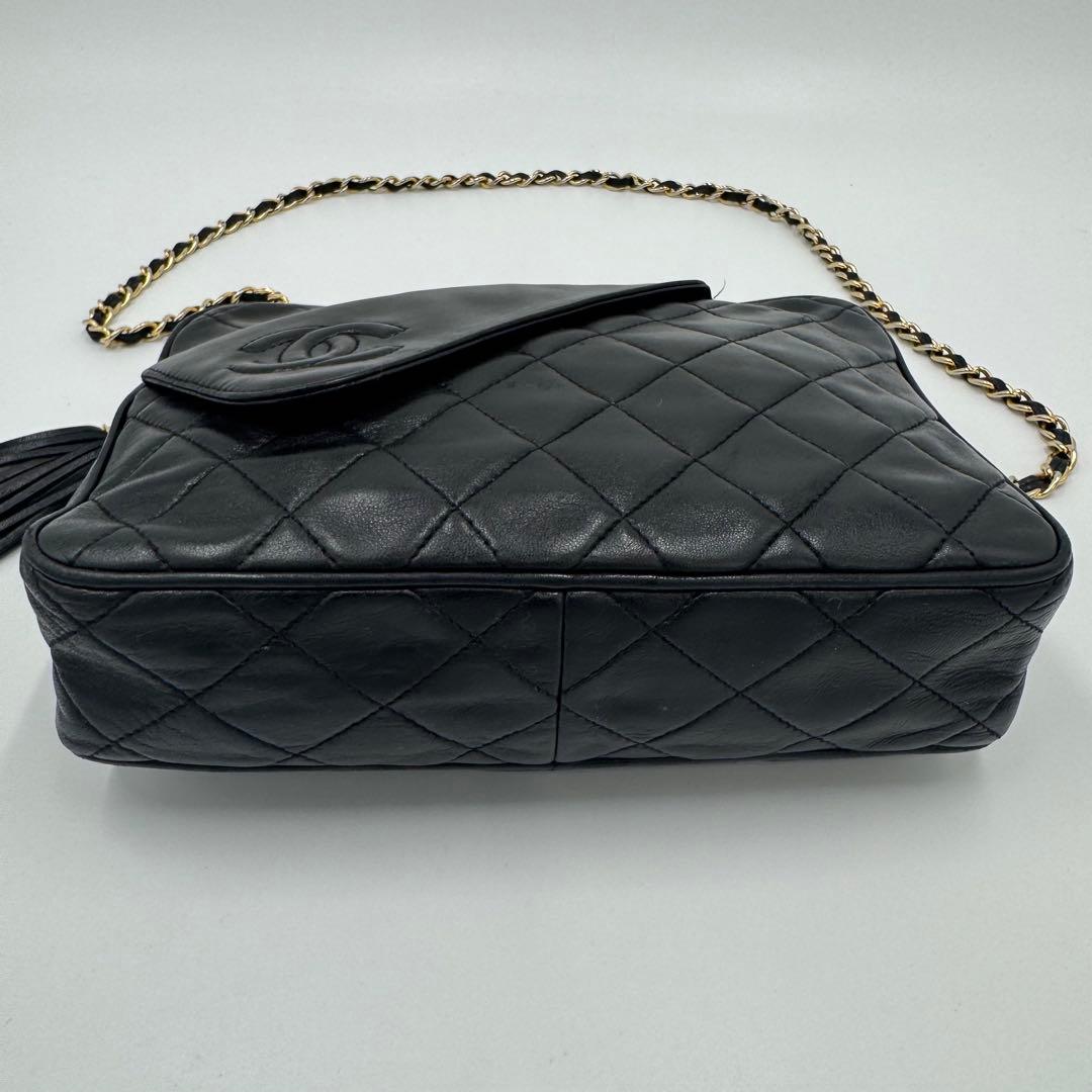 シャネル マトラッセ フリンジ チェーン ラムレザー ショルダーバッグ ブラック