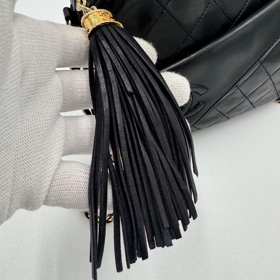 シャネル マトラッセ フリンジ チェーン ラムレザー ショルダーバッグ ブラック