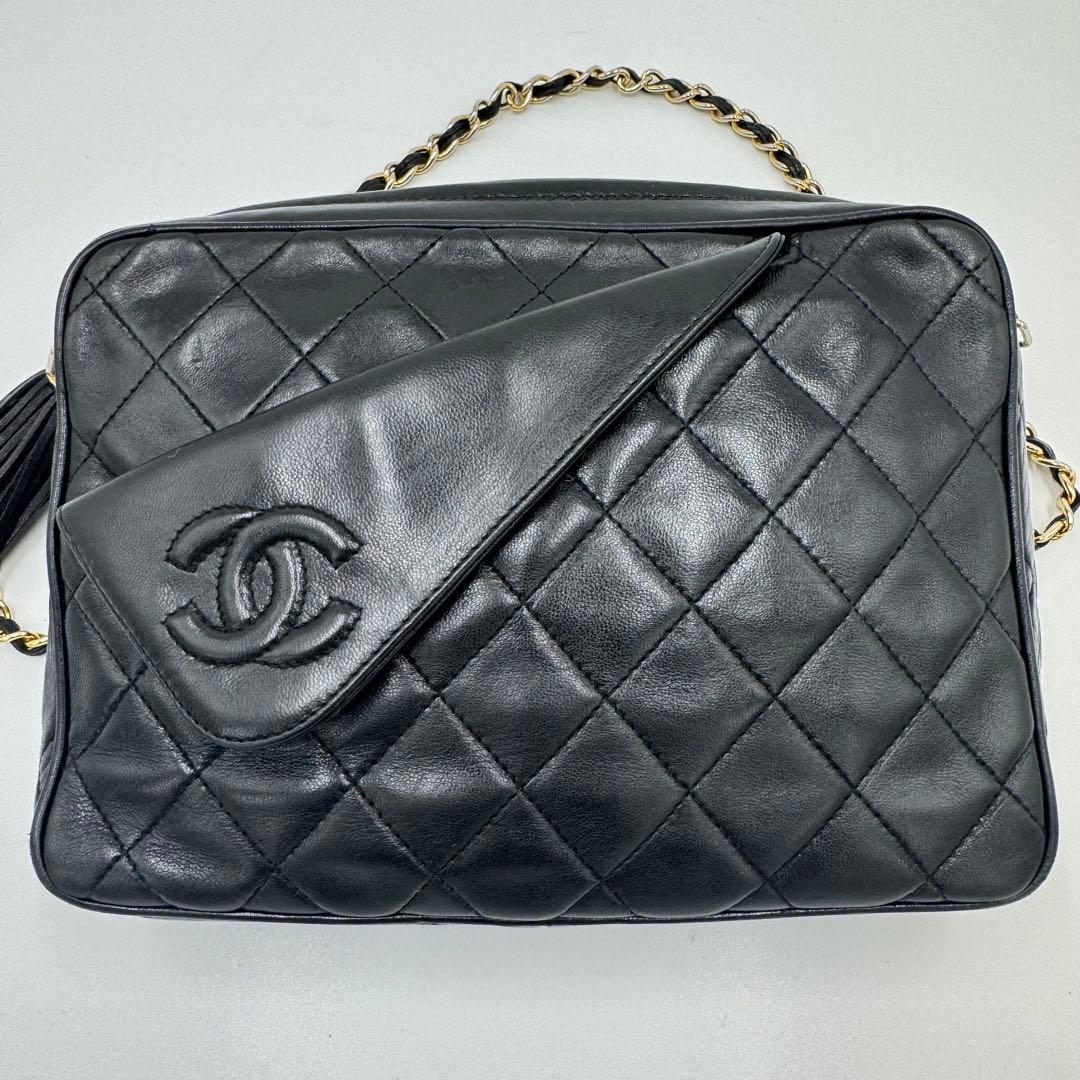 シャネル マトラッセ フリンジ チェーン ラムレザー ショルダーバッグ ブラック