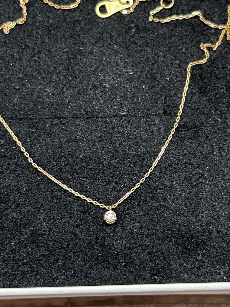 agate k18 一粒ダイヤ　ゴールドネックレス