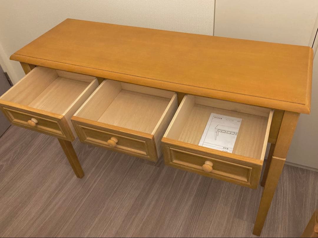 コンソール ナチュラル 木製テーブル 3引き出し付き 軽量 ディスプレイ