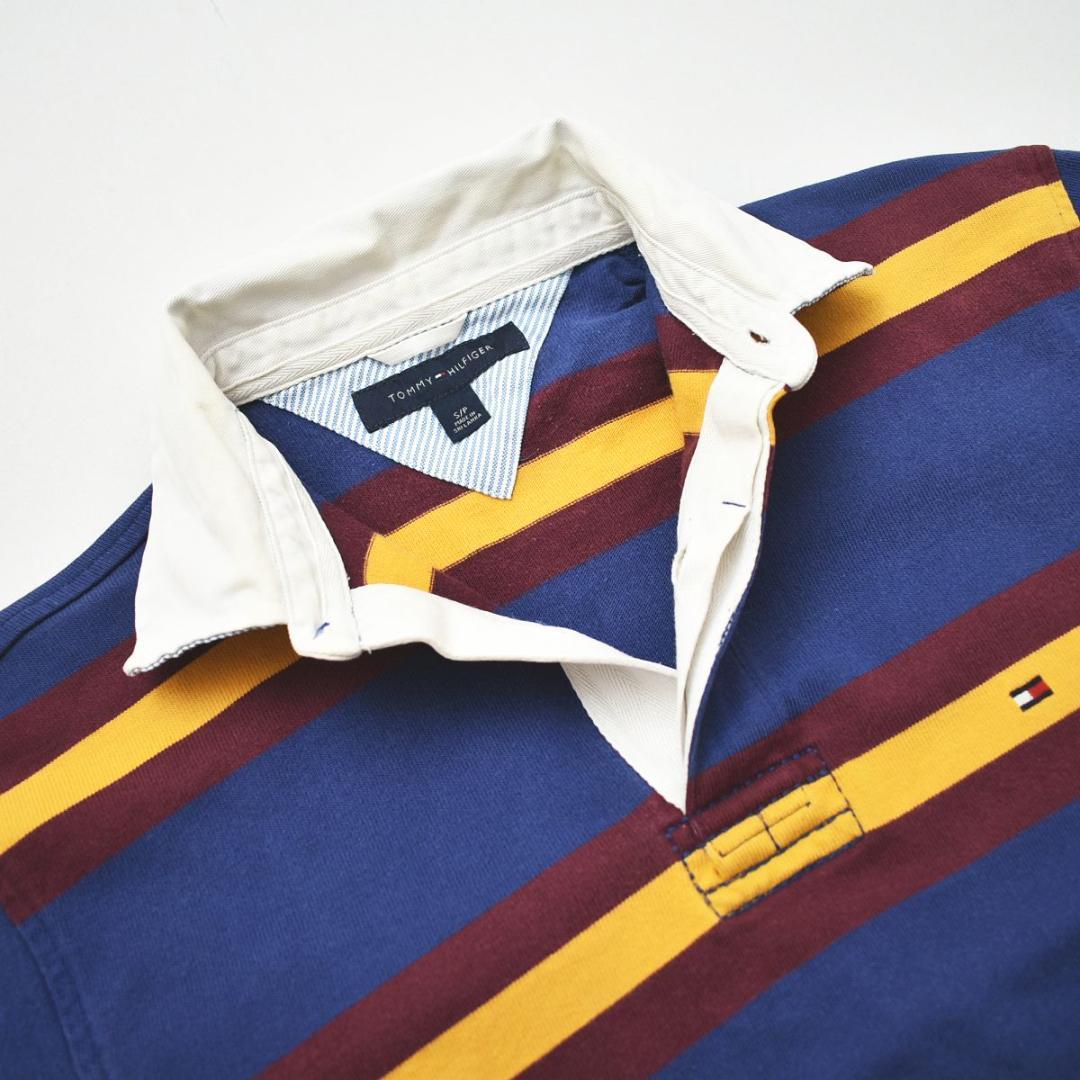 トミーヒルフィガー 長袖 ラガーシャツ スリット S ボーダー柄 マルチカラー