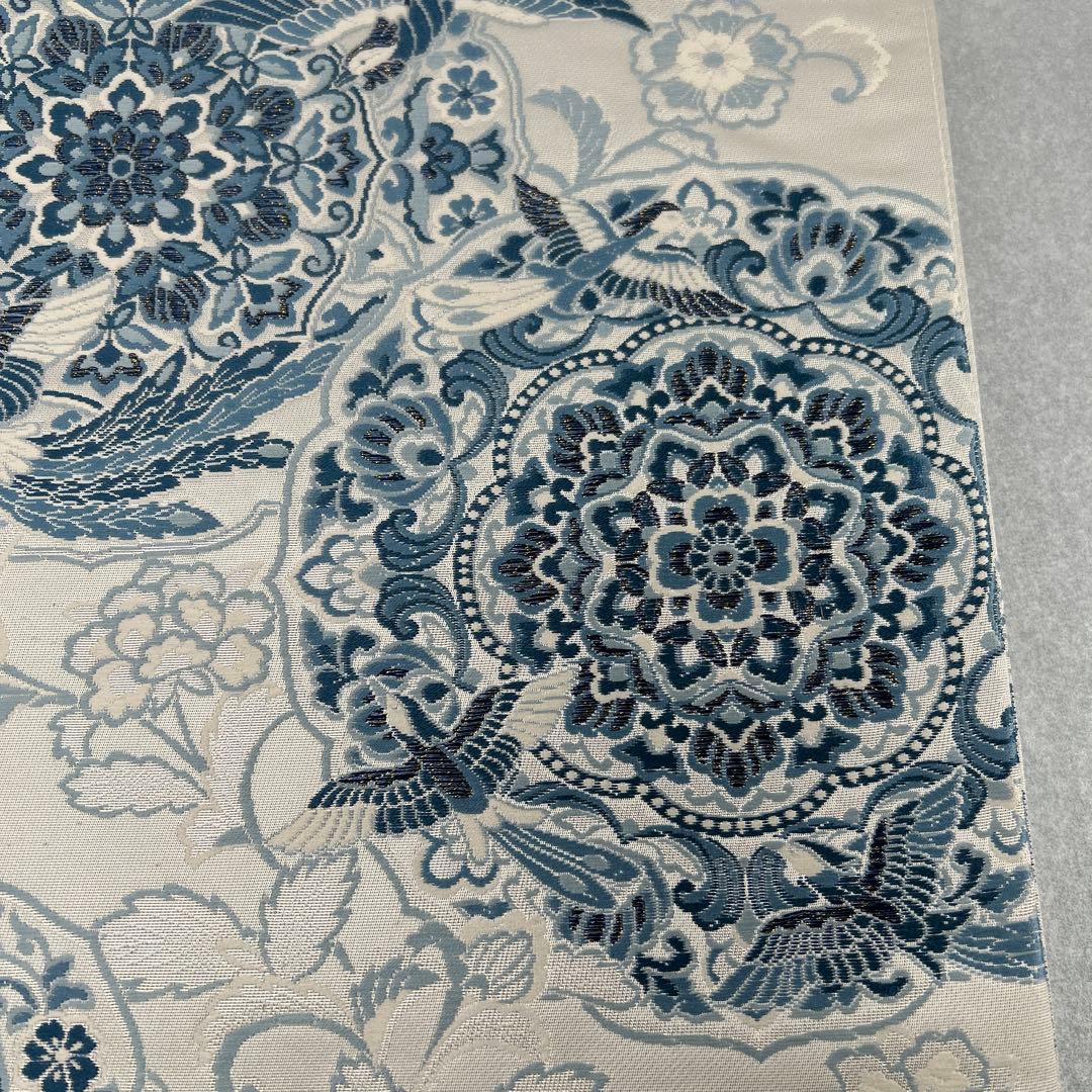 【藍染 鏡裹鳥華文】花柄 六通柄袋帯0105