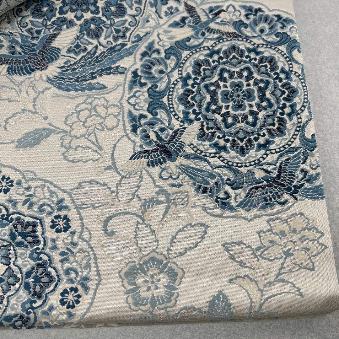 【藍染 鏡裹鳥華文】花柄 六通柄袋帯0105