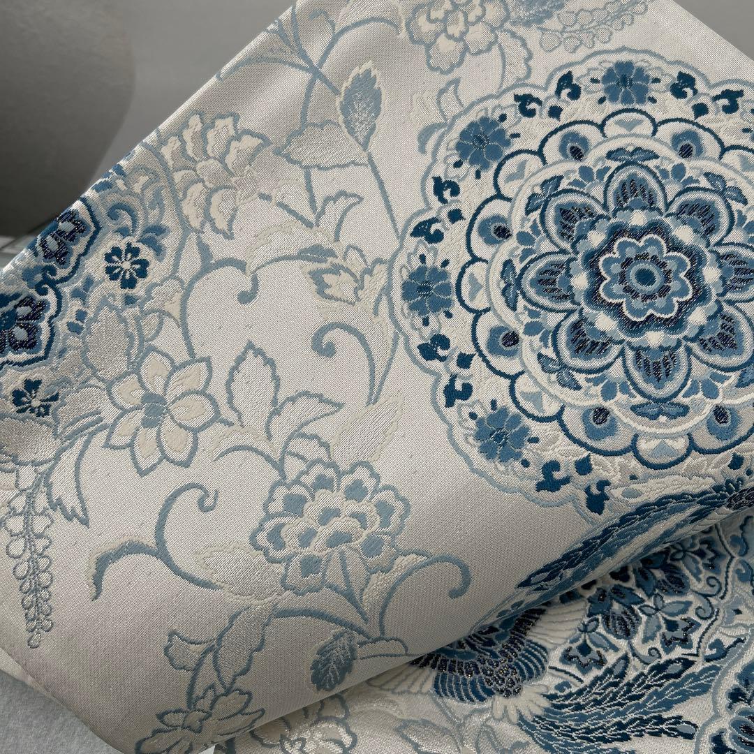 【藍染 鏡裹鳥華文】花柄 六通柄袋帯0105