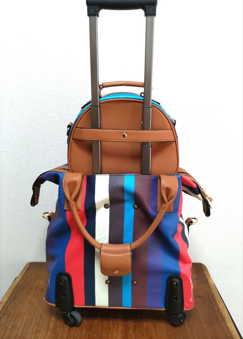 ４輪マルチストライプ柄　親子キャリーバック