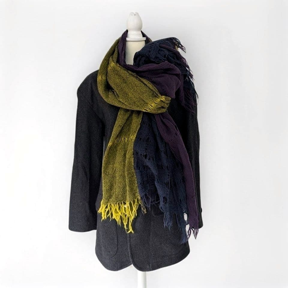 Y’s ヨウジヤマモト ウール100％ 3枚繋ぎ 配色切替 マフラー ストール