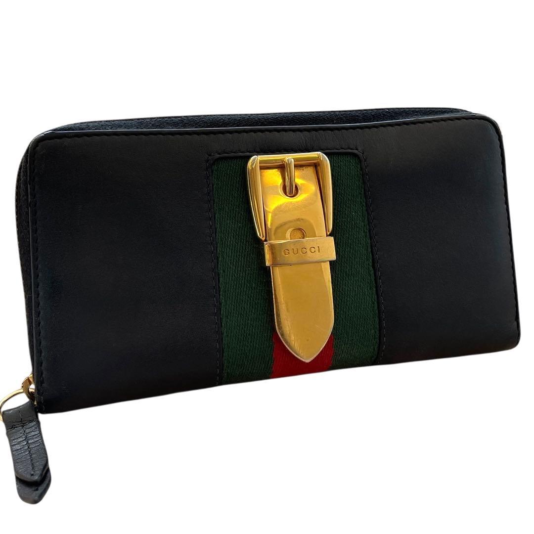 【美品】GUCCI 長財布 シェリーライン レザー ゴールド金具 オールドグッチ