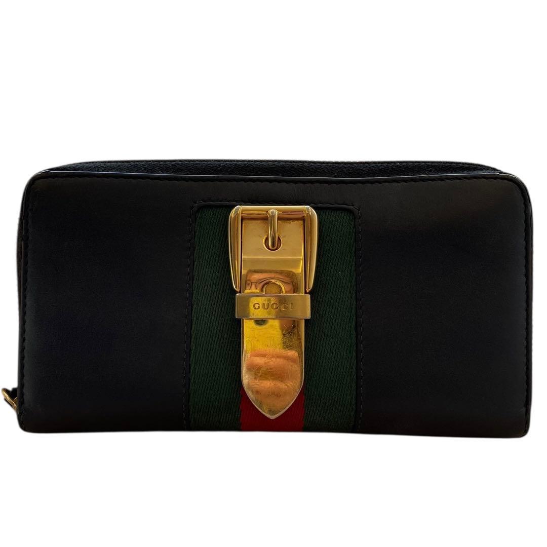 【美品】GUCCI 長財布 シェリーライン レザー ゴールド金具 オールドグッチ