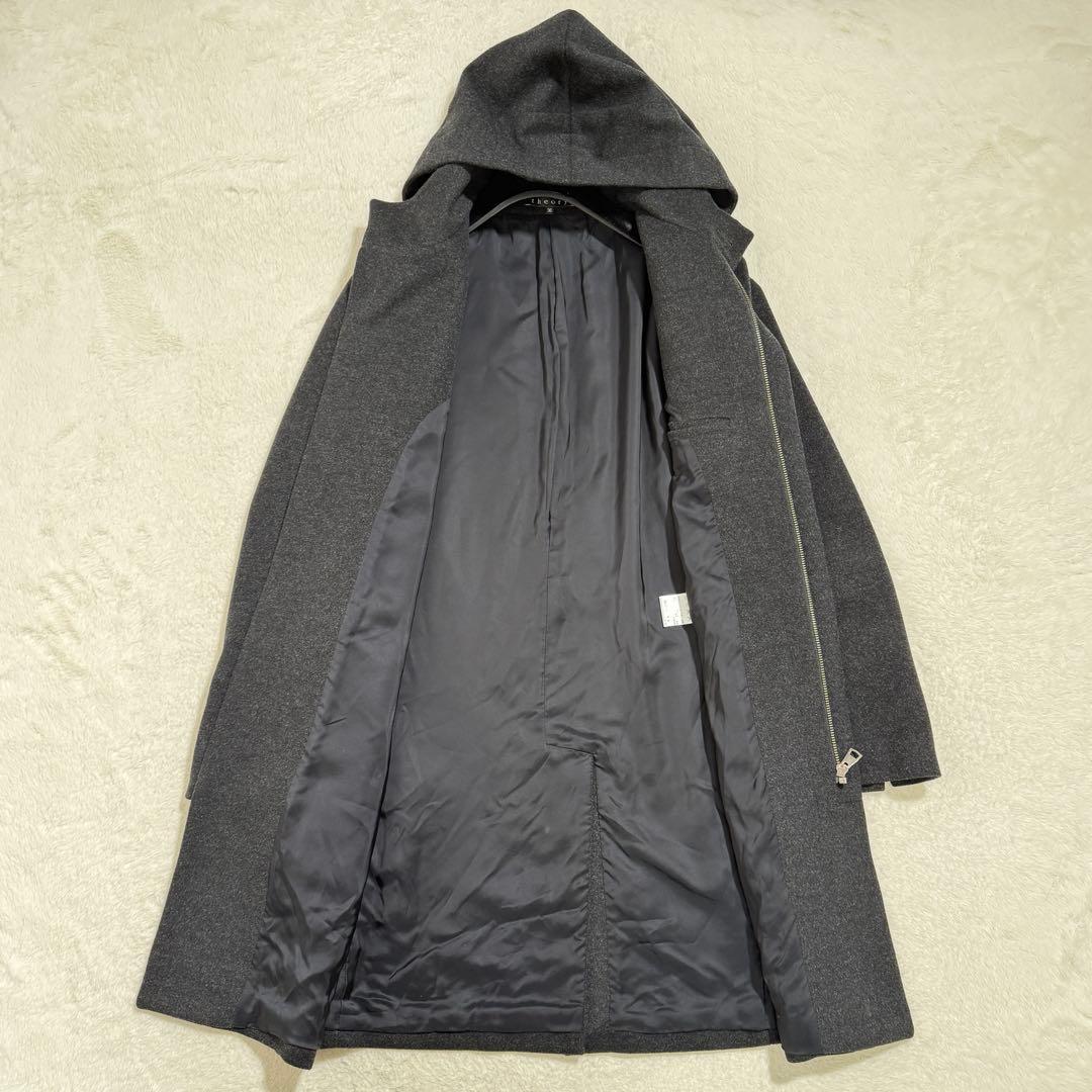 美品　メンズ　セオリー　フードラムウールコート カシミヤ混 グレー　通勤