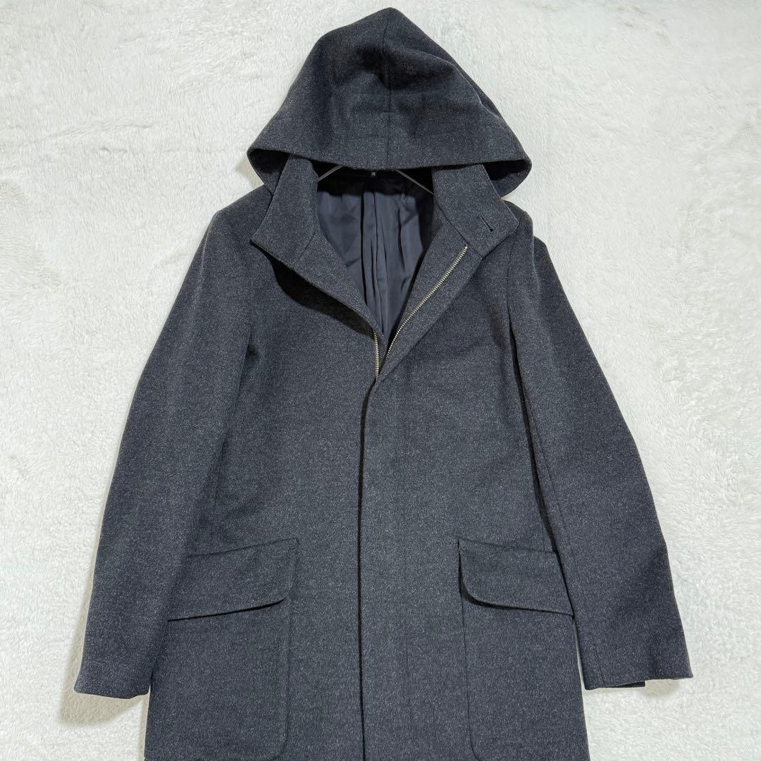 美品　メンズ　セオリー　フードラムウールコート カシミヤ混 グレー　通勤