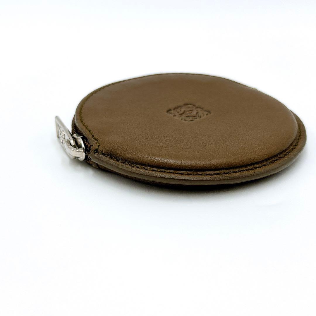 極美品 ＊ LOEWE ロエベ アナグラム レザー 丸型 ケース ブラウン