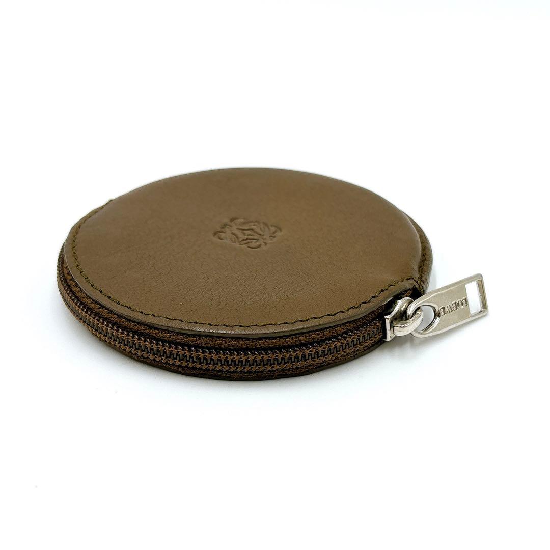 極美品 ＊ LOEWE ロエベ アナグラム レザー 丸型 ケース ブラウン