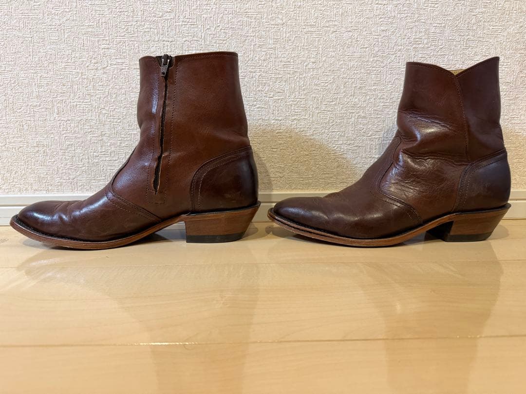 ブラウン Boulet ジッパー付き ウエスタンブーツ US 11