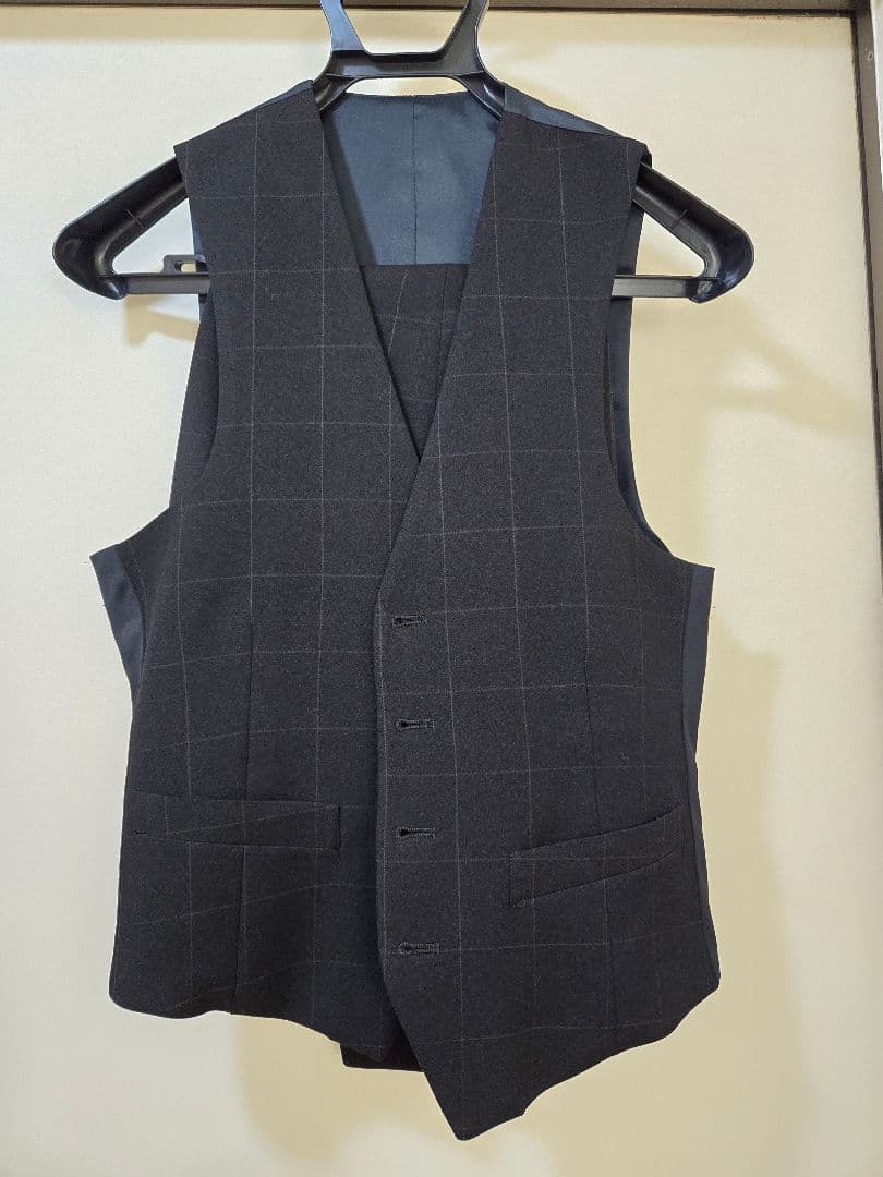 (お値引き中)スーツセレクト美品｜ブラック×グレーチェック 3ピーススーツ
