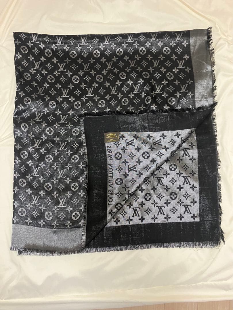 イタリア製‼️ ヴィトン マフラー ストール モノグラム ブラック シャイン LV