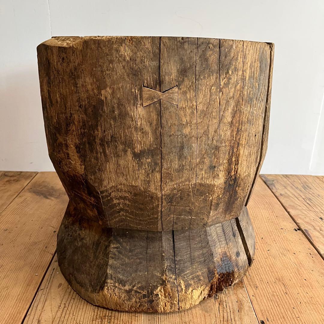アンティーク ローテーブル 椅子 欅 臼 プリミティブ 無塗装 送料込