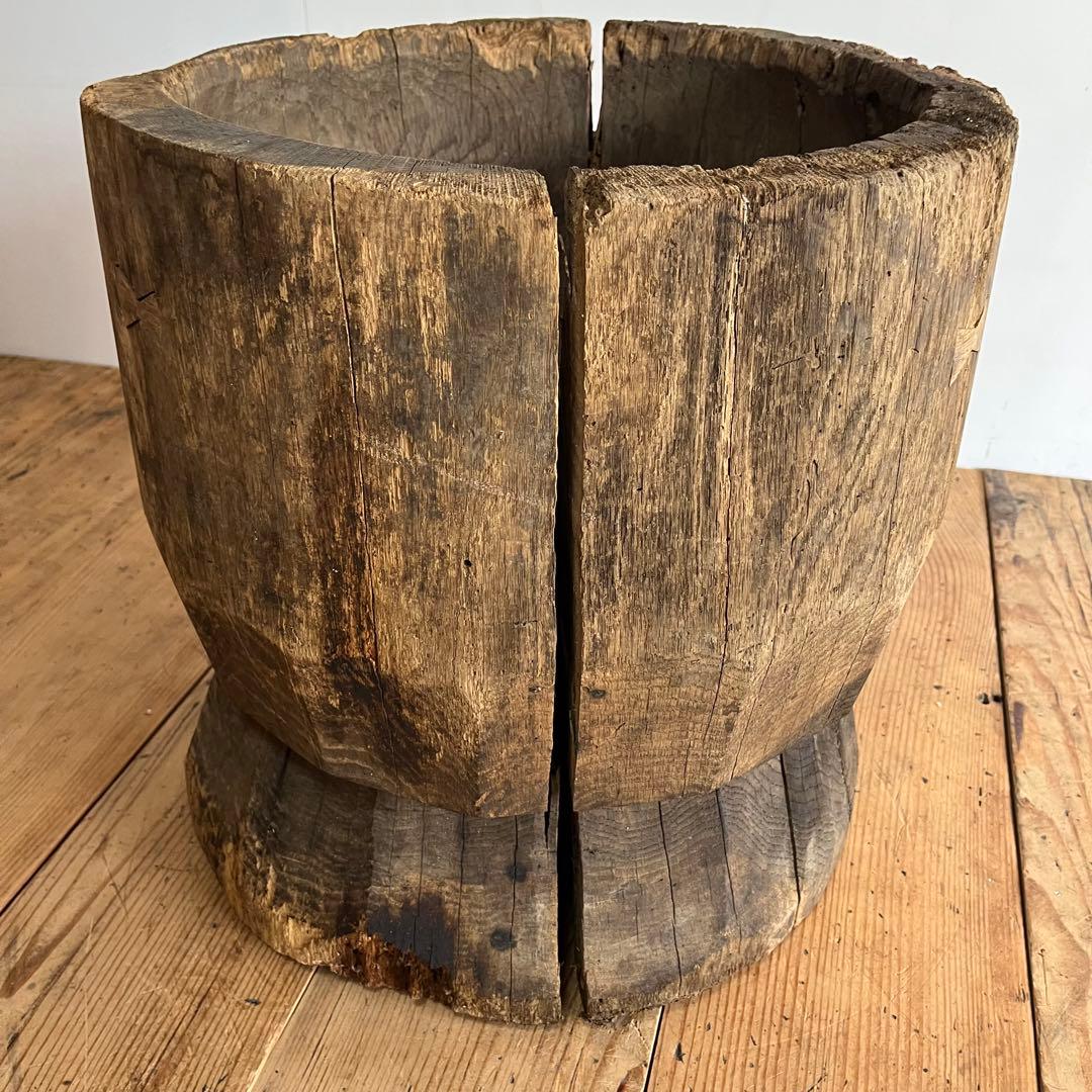 アンティーク ローテーブル 椅子 欅 臼 プリミティブ 無塗装 送料込