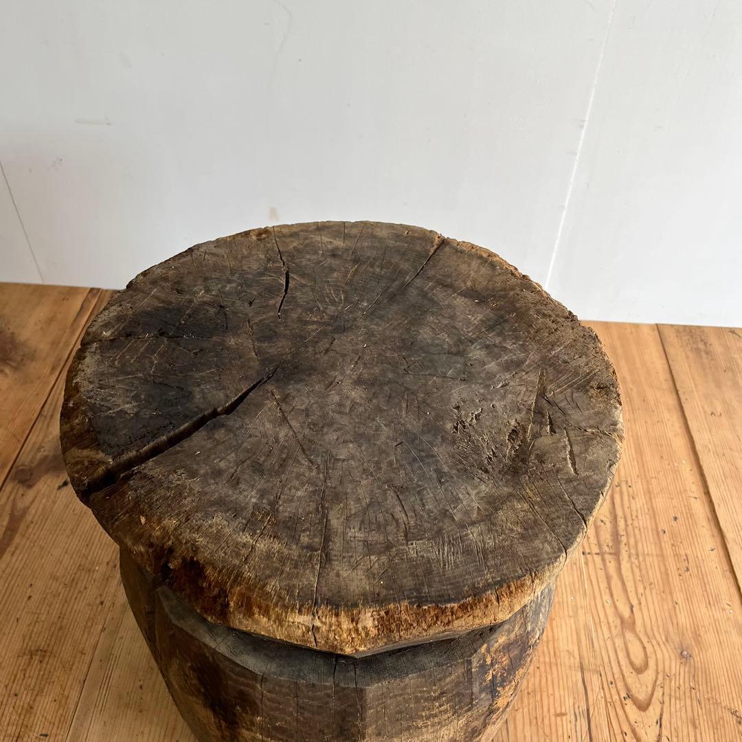 アンティーク ローテーブル 椅子 欅 臼 プリミティブ 無塗装 送料込