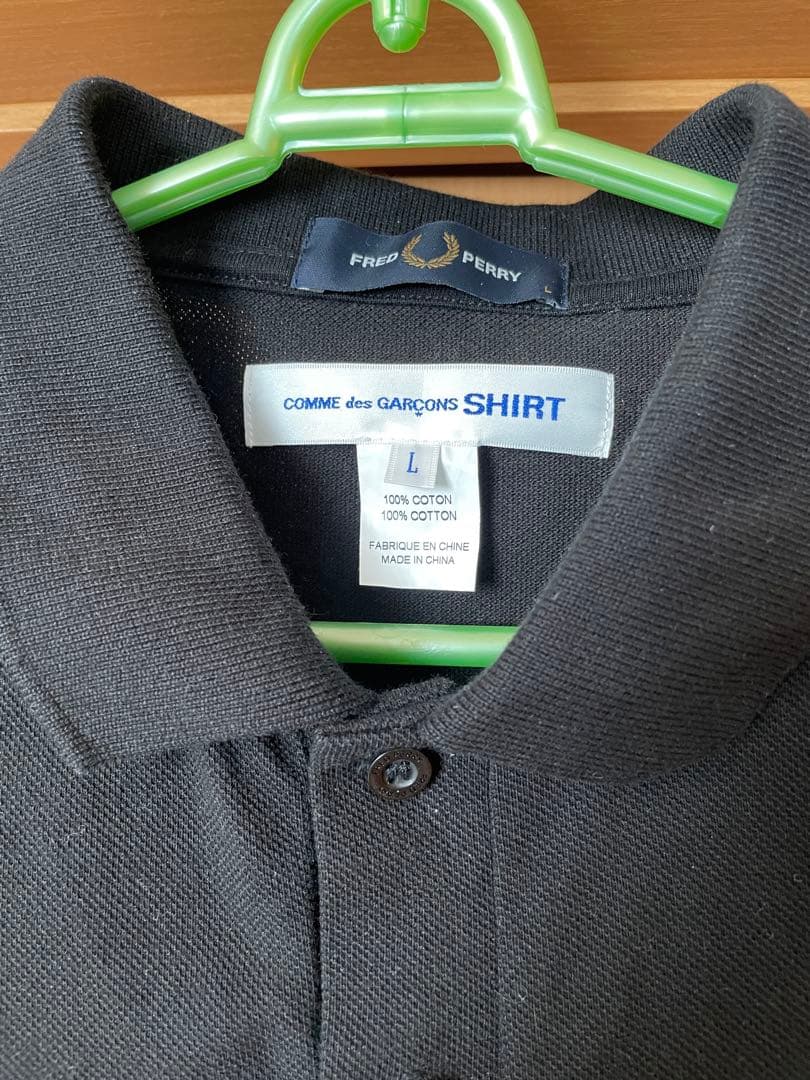 コムデギャルソンシャツ　フレッドペリー　スローガン　ポロシャツ　ブラック