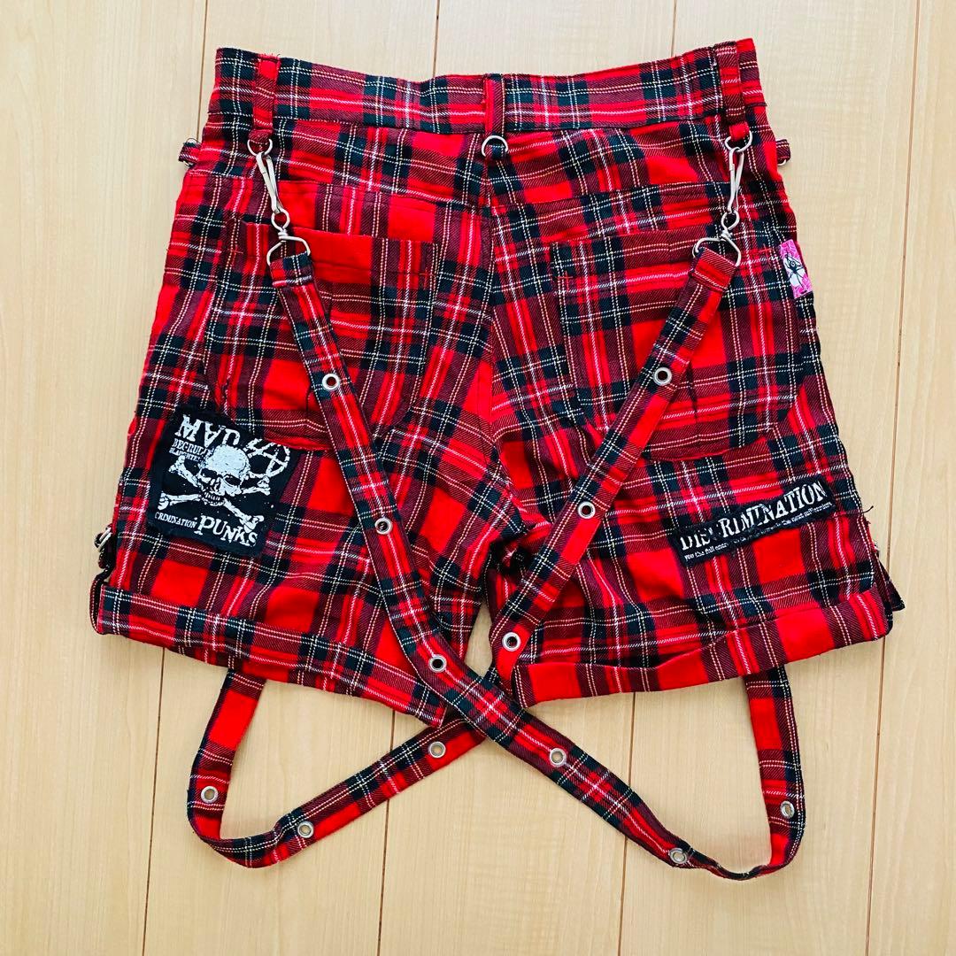 【M∀D GirL】サスペンダーつきショートパンツ｜赤チェックＭサイズ