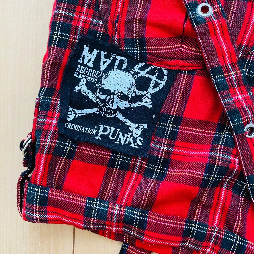 【M∀D GirL】サスペンダーつきショートパンツ｜赤チェックＭサイズ