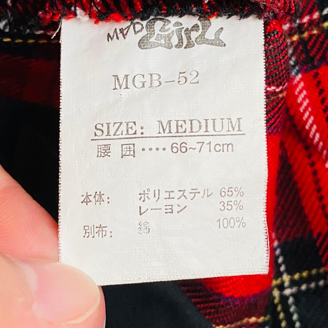 【M∀D GirL】サスペンダーつきショートパンツ｜赤チェックＭサイズ