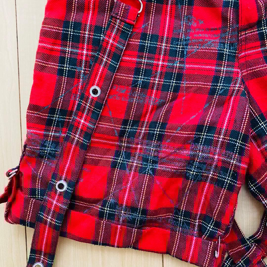 【M∀D GirL】サスペンダーつきショートパンツ｜赤チェックＭサイズ