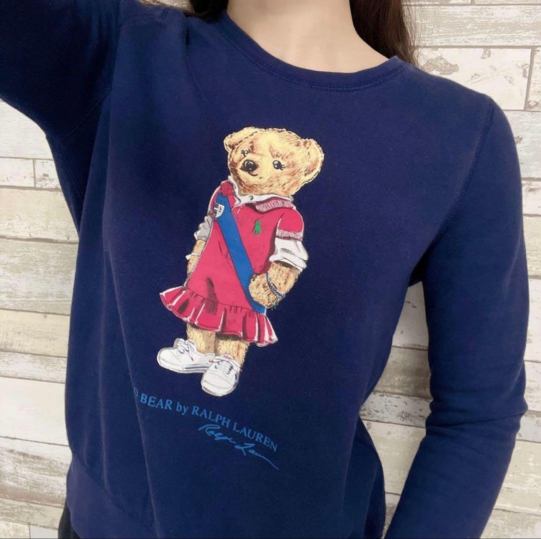 希少✨ ポロ ラルフローレン ポロベア トレーナー 裏起毛 女の子クマ 紺