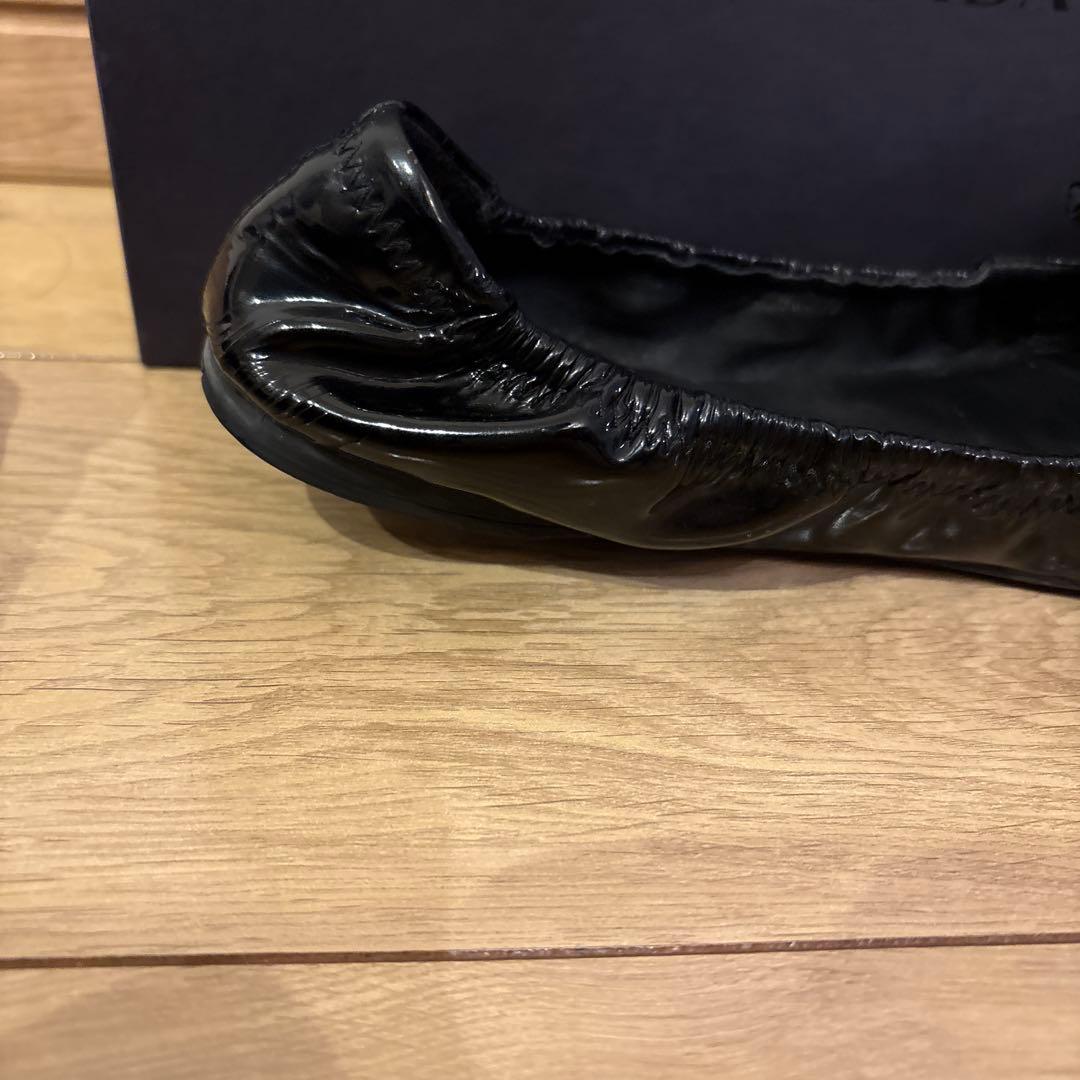 PRADA ブラック リボン付き37バレエシューズ