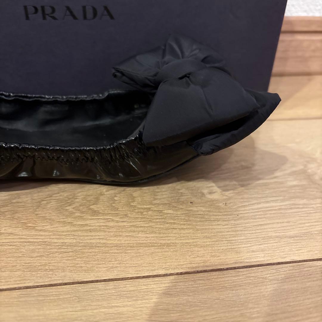 PRADA ブラック リボン付き37バレエシューズ