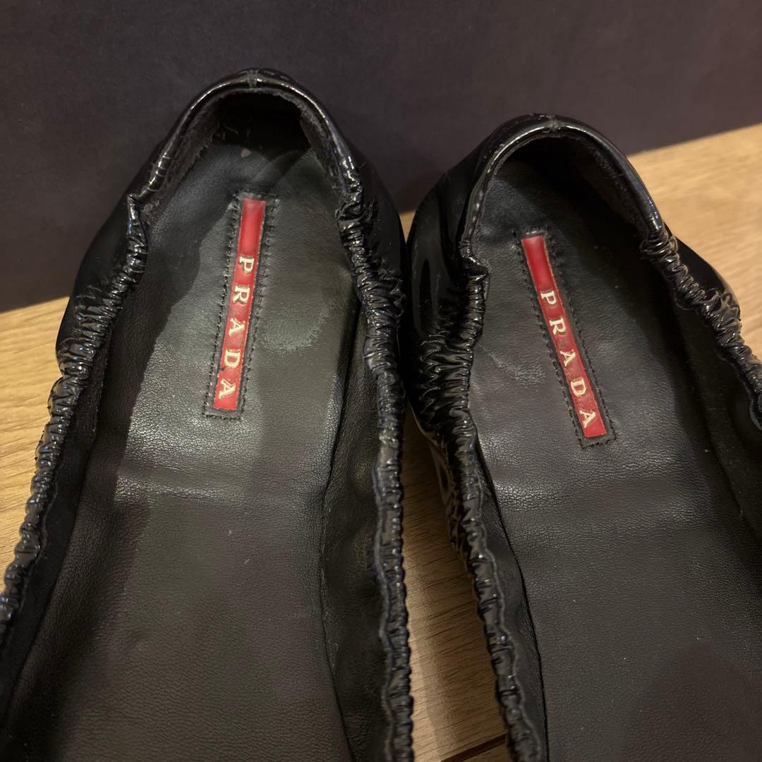 PRADA ブラック リボン付き37バレエシューズ
