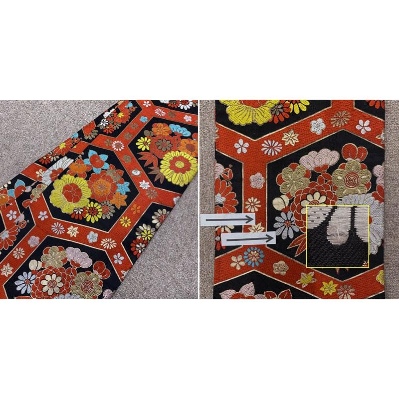 504ag45◎七五三 七歳 女児 アンティーク 総柄 扇梅菊 着物&丸帯◎