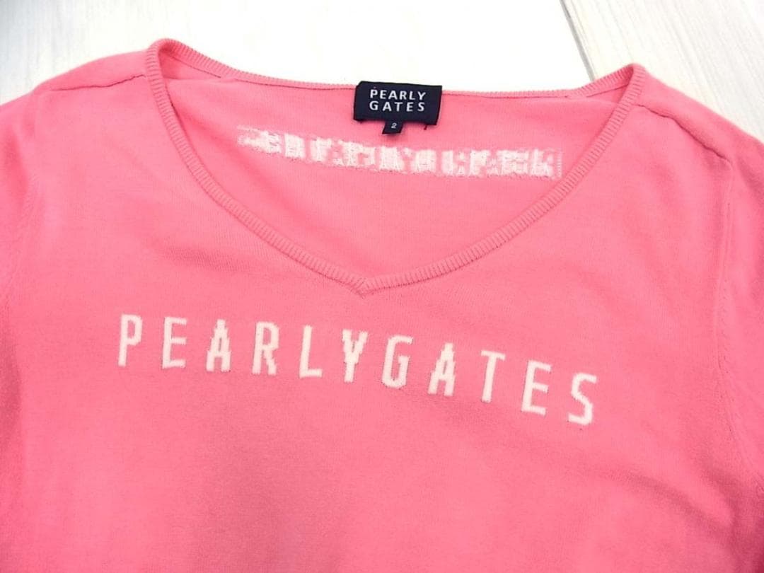 パーリーゲイツ　 ロゴ　Vネック　ニット セーター　ストロベリーピンク　L　2