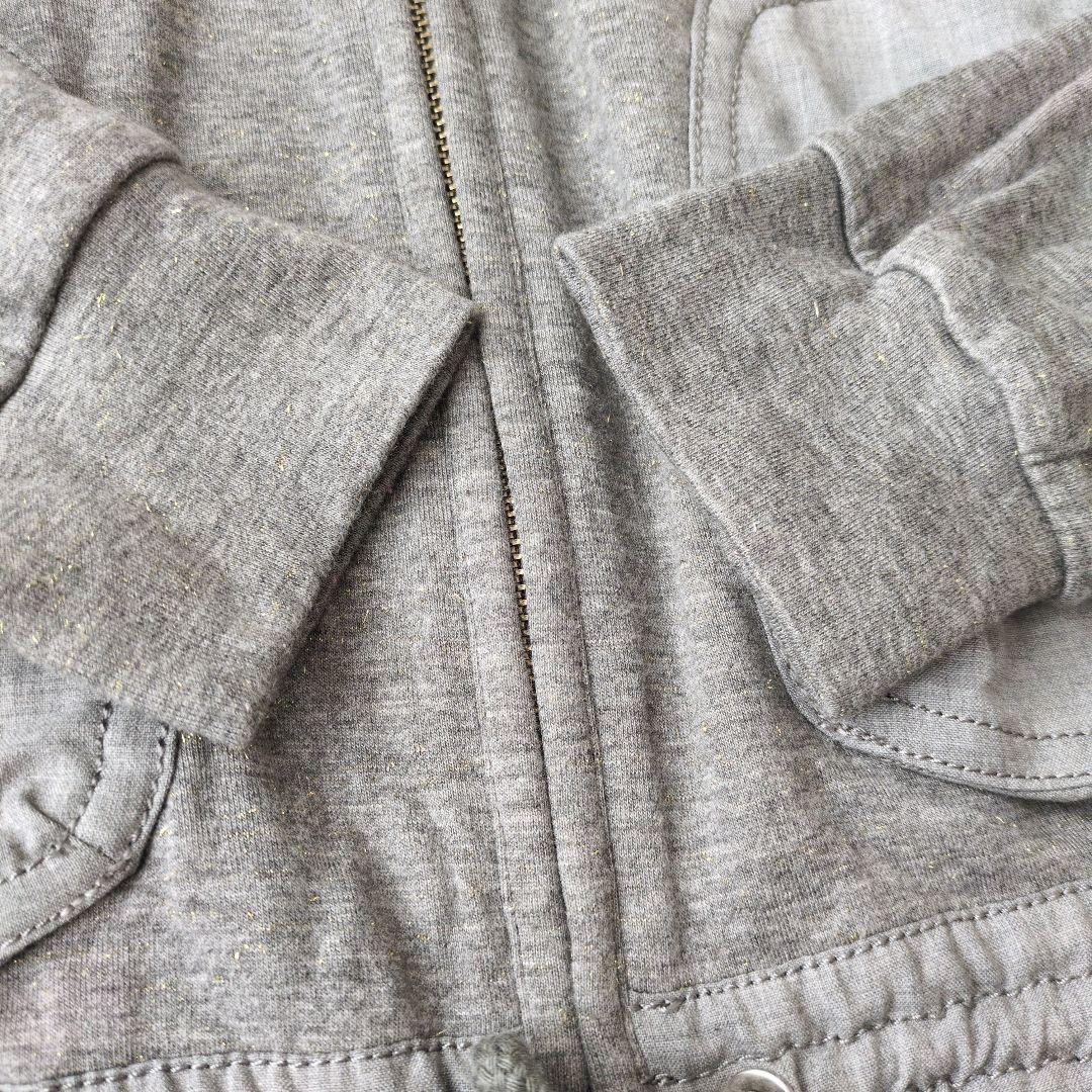 モラビトブラン　フード付きパーカー　40　ラメ混　グレー　ロゴ刺繍　ダブルジップ