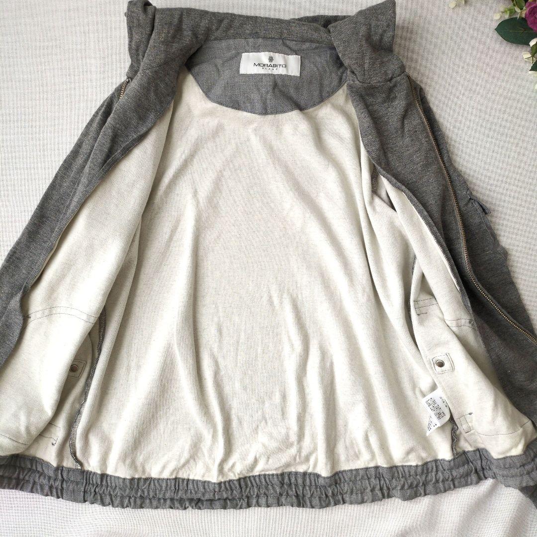 モラビトブラン　フード付きパーカー　40　ラメ混　グレー　ロゴ刺繍　ダブルジップ