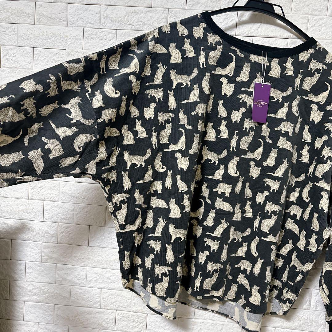 シャワーパーティ×リバティ　長袖カットソー　猫　ネコ　MEOW ミャオウ