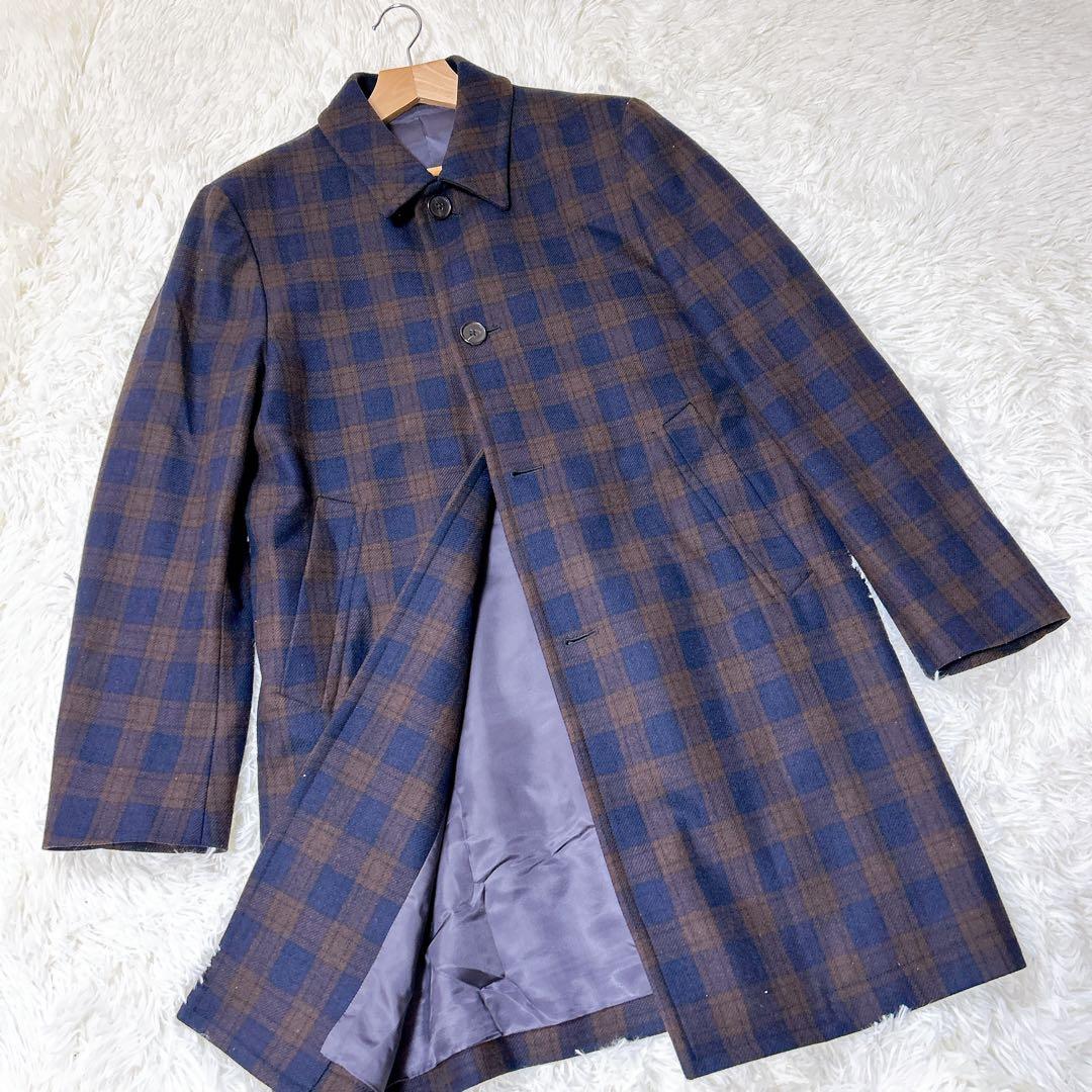 ポールスミス チェック柄 ウール コート ネイビー 高級感