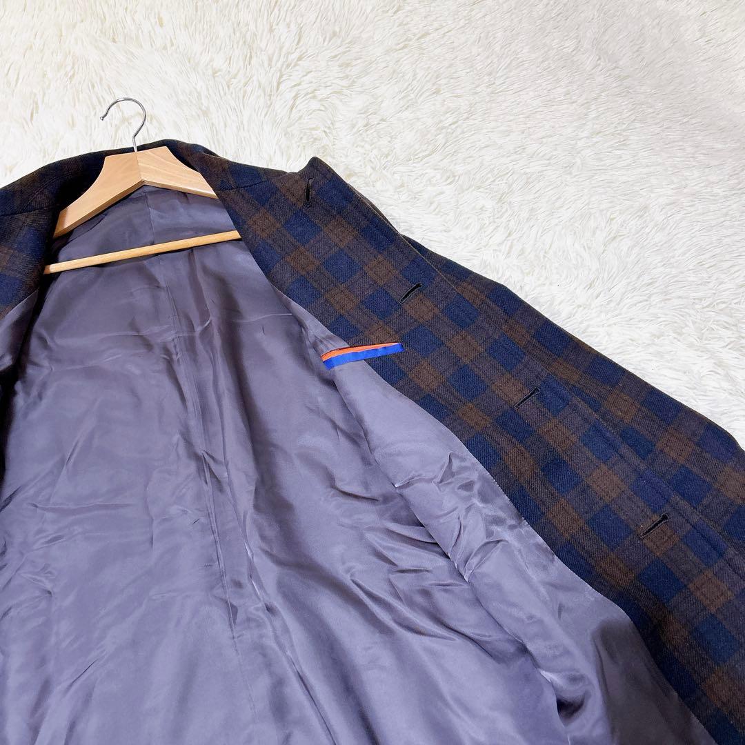 ポールスミス チェック柄 ウール コート ネイビー 高級感